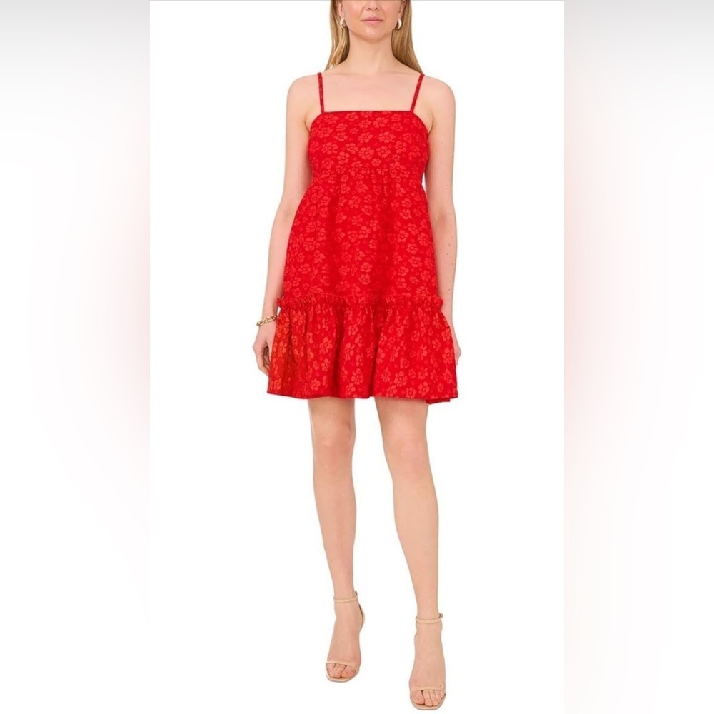 CeCe Vibrant Red Floral Print Babydoll, Summer Dress,Size M, NWT‎